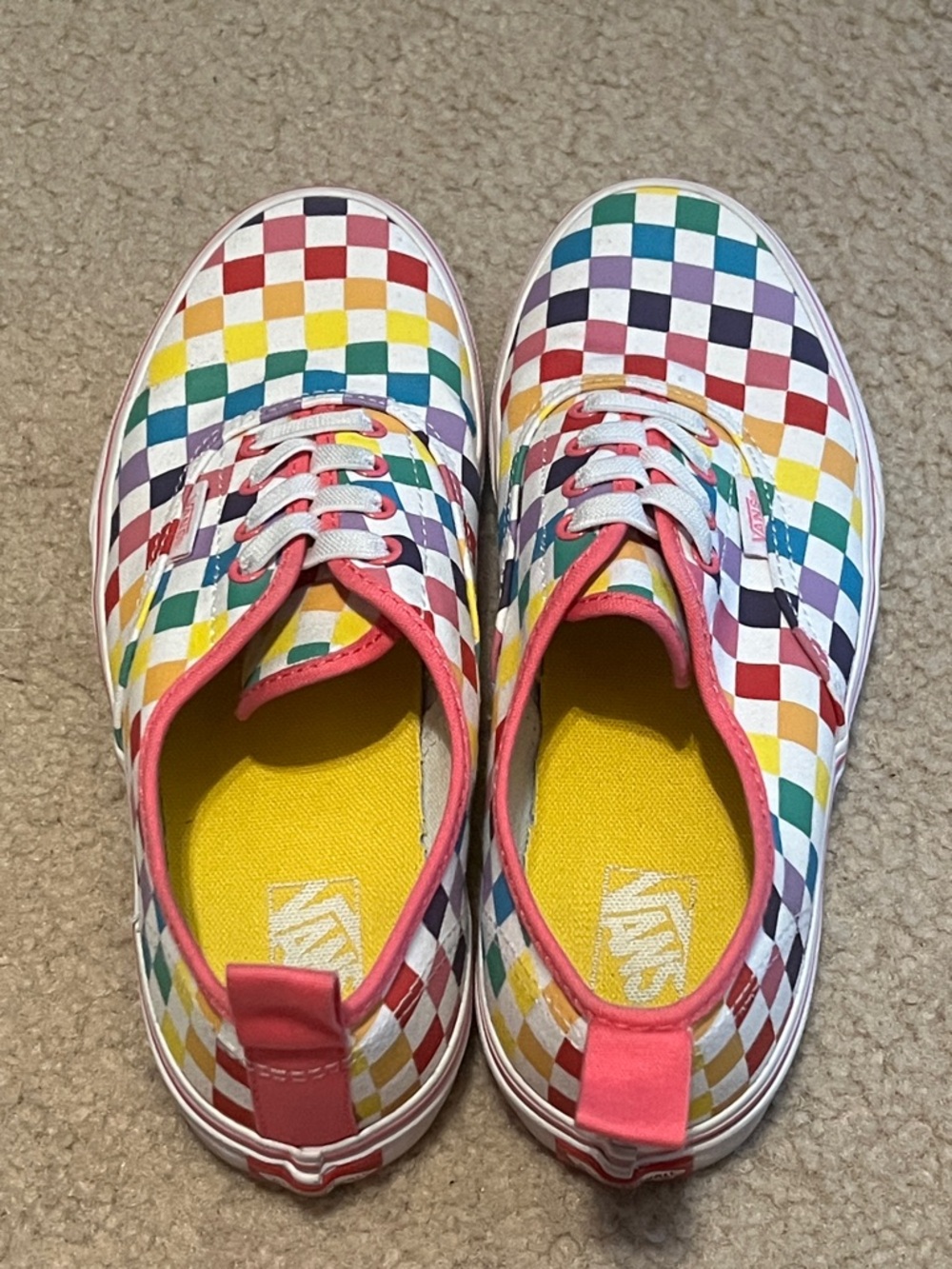 Vans Rainbow Checkerboard Low-Top Sneakers with Pink Trim